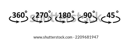 Angle icon set 360, 90.45 degrees. Rotate 270,180 degrees. Sign of a rounded arrow. Mathematical, geometric symbols. Full rotation of the pointer.
Vector illustration.