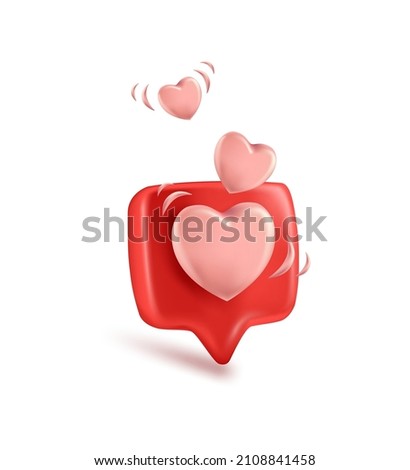 3d vector icon message dialog button with red heart. Realistic Elements for romantic design. Isolated object on white background