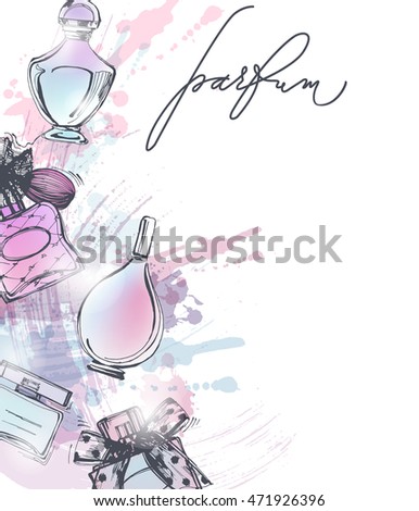 Beautiful perfume bottle. Beautiful and fashion background. Vector illustration.