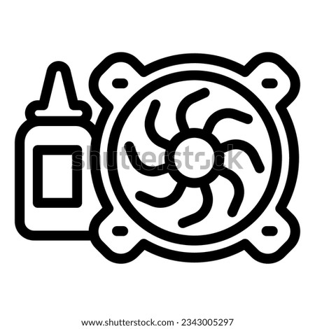 Cooler and tube for oil line icon, pcrepair concept, fan bearings lubrication vector sign on white background, fan, tube outline style mobile concept web design. Vector graphics.