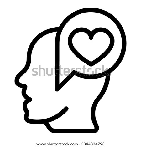 Man half face, head and heart in dialogue box line icon, dating concept, love messege vector sign on white background, outline style icon mobile concept web design. Vector graphics.