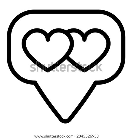 Dialogue box, speech bubble and two hearts line icon, dating concept, messege with hearts vector sign on white background, outline style icon mobile concept web design. Vector graphics.