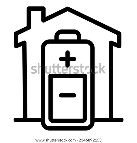 Building and power battery line icon, smart home symbol, electricity generation facilities vector sign on white background, Smart self home battery with charge icon. Vector.