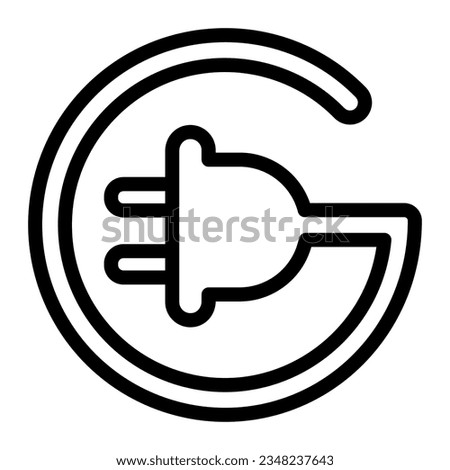 Cord with plug in circle shape line icon, electric car concept, Electric plug sign on white background, Power energy symbol in outline for mobile web design. Vector graphics.