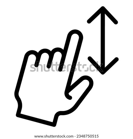 Vertical scoll line icon. One finger scroll vector illustration isolated on white. Gesture outline style designed for and app. Eps 10.