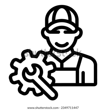 Electrical engineer with gear and wrench line icon. Worker man vector illustration isolated on white. Craftsmen outline style designed for and app.