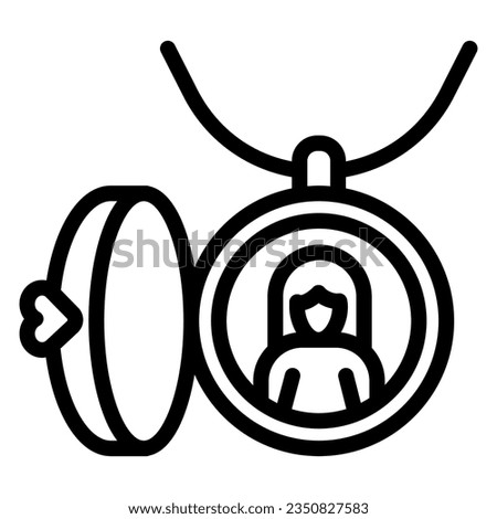 I love mom pendant line icon, Mother day concept, locket with mother photo sign on white background, round necklace with woman photo icon outline style mobile, web. Vector graphics.