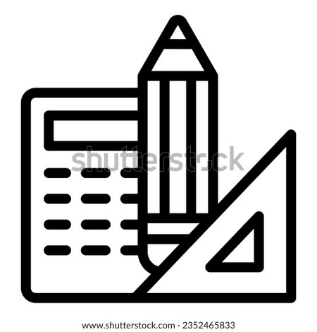 Ruler, pencil and calculator line icon, school concept, mathematics tools sign on white background, instrument for calculations icon outline style. Vector graphics.