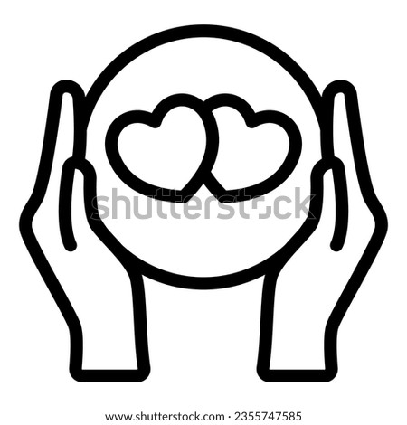 Hands hold circle cup with hearts line icon, dating and relationship concept, love vector sign on white background, outline style icon for mobile concept and web design. Vector graphics