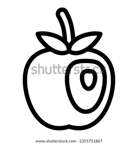 Aplle with bone line icon, fruits and berries concept, bitten off apple with seed vector sign on white background, outline style icon for mobile concept and web design. Vector graphics