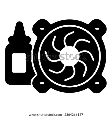 Cooler and tube for oil solid icon, pcrepair concept, fan bearings lubrication vector sign on white background, fan, tube glyph style for mobile concept and web design. Vector graphics