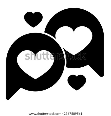 Hearts in dialogue box, speach bubble solid icon, dating concept, love messege vector sign on white background, glyph style icon for mobile concept and web design. Vector graphics
