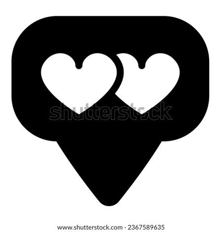 Dialogue box, speech bubble and two hearts solid icon, dating concept, messege with hearts vector sign on white background, glyph style icon for mobile concept and web design. Vector graphics