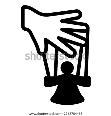 Hand of the puppeteer and marionette solid icon, theater concept, puppet theatre vector sign on white background, glyph style icon for mobile concept and web design. Vector graphics