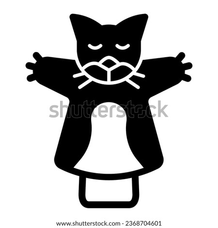 Cat, kitty puppet on the hand solid icon, theater concept, puppet aminals vector sign on white background, glyph style icon for mobile concept and web design. Vector graphics