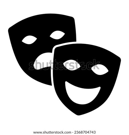Comedy and tragedy masks, theatrical masks solid icon, theater concept, happy sad face vector sign on white background, glyph style icon for mobile concept and web design. Vector graphics