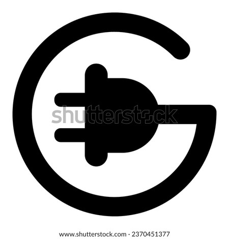 Cord with plug in circle shape solid icon, electric car concept, Electric plug sign on white background, Power energy symbol in glyph style for mobile and web design. Vector graphics