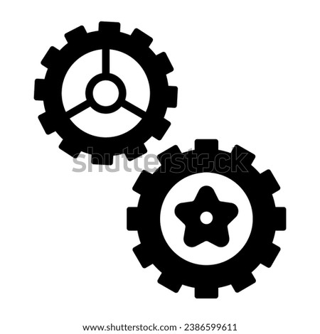 Rotating gears solid icon, technology concept, Cogwheel gear mechanism sign on white background, two gear wheels icon in glyph style for mobile concept and web design. Vector graphics