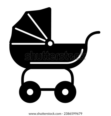Pram for dolls solid icon, Kids toys concept, Toy baby carriage sign on white background, Baby doll stroller icon in glyph style for mobile concept and web design. Vector graphics