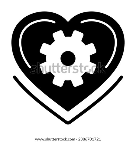 Mechanical heart solid icon, Robotization concept, love mechanism sign on white background, heart with gear inside icon in glyph style for mobile concept and web design. Vector graphics