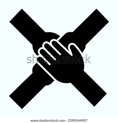 Team hands solid icon. Teamwork vector illustration isolated on white. Four hands support each other glyph style design, designed for web and app. Eps 10