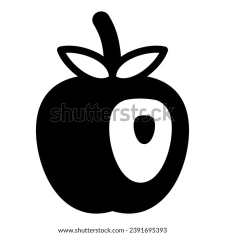 Aplle with bone solid icon, fruits and berries concept, bitten off apple with seed vector sign on white background, glyph style icon for mobile concept and web design. Vector graphics