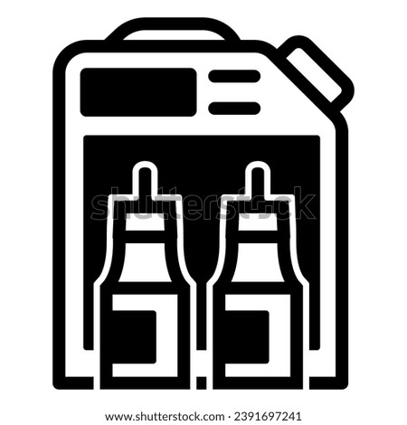 Jerry can and two bottles solid icon, dry cleaning concept, chemical wash, detergent vector sign on white background, glyph style icon for mobile concept and web design. Vector graphics