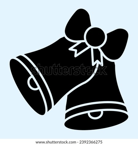 Ringing bells solid icon. Two classic bell with ribbon bow. Wedding asset vector design concept, glyph style pictogram on white background, use for web and app. Eps 10