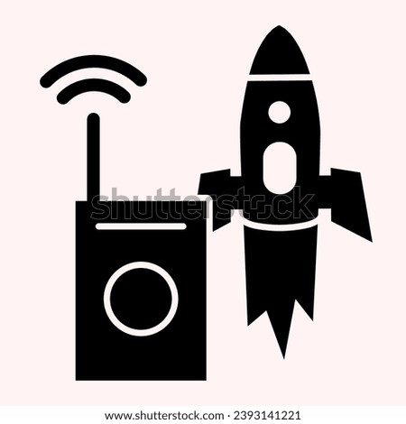 Successful rocket launch glyph icon. Missile and radio. Astronomy vector design concept, solid style pictogram on white background, use for web and app. Eps 10