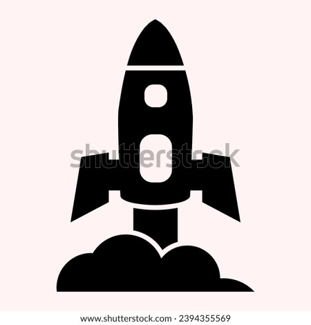 Rocket launch glyph icon. Spacecraft flying up, getting off the ground. Astronomy vector design concept, solid style pictogram on white background, use for web and app. Eps 10