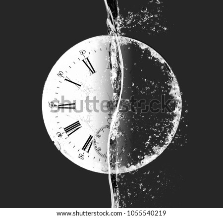 Creative Illustration - Clock and Water - Black and White - Isolated Imagine de stoc © 