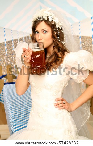 bride in beer tent drinking beer