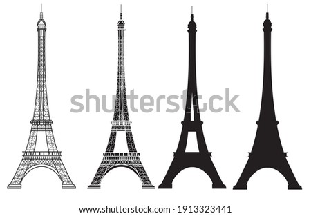 Set of Eiffel Tower vector icon with lines isolated on white background. High quality badge