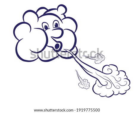 Image of a cute cartoon cloud blowing in the wind, isolated on white. Vector illustration.