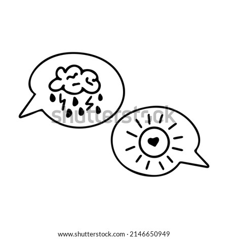 Healing therapy concept icons. Depressed thoughts bubble line art icon. Mental state issues, positive and negative thinking. Vector illustration for healthy mindset and mental health awareness day