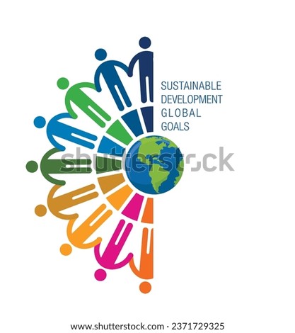 Sustainable Development creative concept vector design element. colorful wheel human chain.  Corporate social responsibility. Sustainable Development for a better world. Vector illustration.

