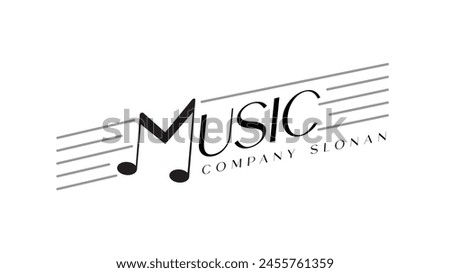 M Music theme letter logo. Music logo concept with two musical notes in an M letter shape. Vector logo, icon, sign  symbol design. 