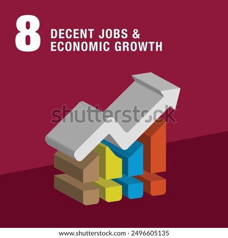 Decent Work and Economic Growth 3d icon. An upward economic illustration.  Sustainable Development concept for Non-Profit organization. Sustainable Development inspiration. High quality 3D render.