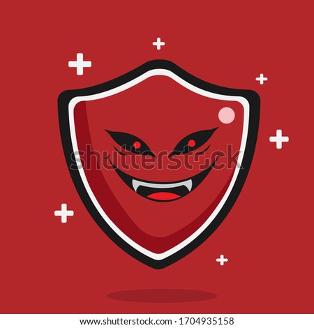 Shiel Cute Icon to Fight Covid-19 Corona Virus with Evil Expression Vector Illustration Concept.