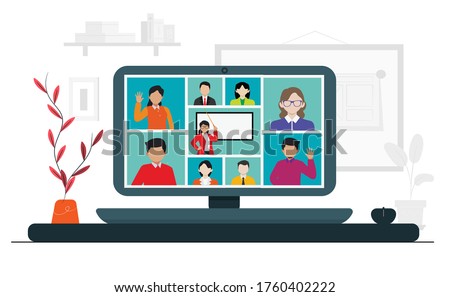 Online Class. Stay School Learn Study from home via Teleconference Web Video Conference Call Outbreak Display on Screen. Emergency School, College Test or Course. Webinar and Online Meeting
