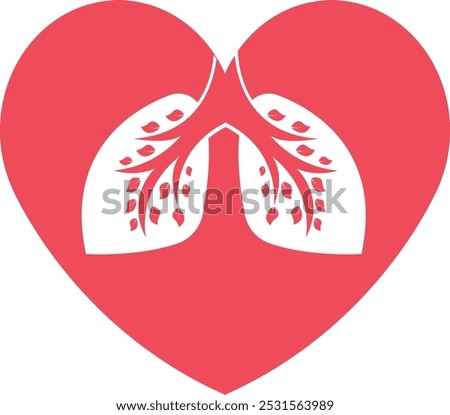 Editable Vector Red Heart Illustration with Lung on it. Love Heart Filled Graphics for use as icon, symbol, sign, logo on Print industry.