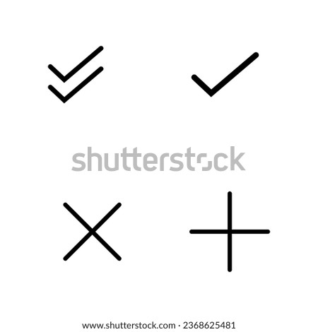 This is a bundle of vector images of one, two tick icons, cross icons and plus icons, suitable for application icons, calculators, punctuation marks, incoming message marks, addition marks, summation,