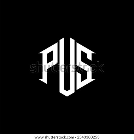 This is a white hexagon-shaped PUS letter logo vector design suitable for logo designs for warehouse companies, travel agents, counters, clothing, distros and others