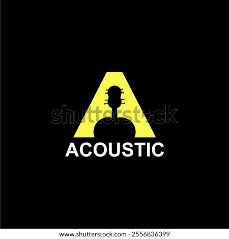 This is a yellow letter A and guitar logo suitable for logo designs for acoustic music, music groups, guitar courses, musical instruments, musical instrument shops, music magazines, music schools, 