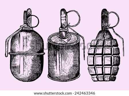 Set Of The Grenade, Hand Drawn, Sketch Illustration - 242463346 ...