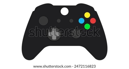 Retro Black Video Game Controller Flat Style Vector Illustration.