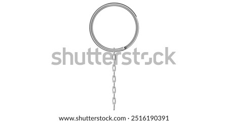 Silver Metallic Key Ring With Chain Vector Illustration.
