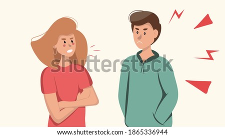 A young couple is quarreling. Male aggression. The woman screams at the man. Photo stock © 