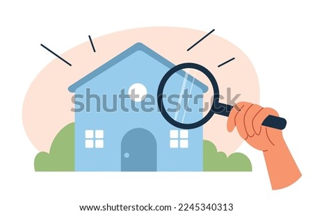 Property search concept. People find rent house or building for dwelling. Choose between building for living. Flat vector illustration