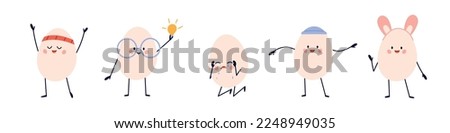 Cute eggs character. funny eggheads emoji for easter or egg world day. Child cartoon vector illustration isolated on white background